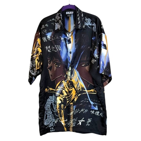 Great General Men's Anime Short Sleeve Shirt Black Purple  Size Lg - Picture 1 of 6